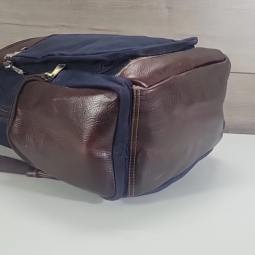 Men's Links & Kings Navy and Brown Canvas Leather Backpack New